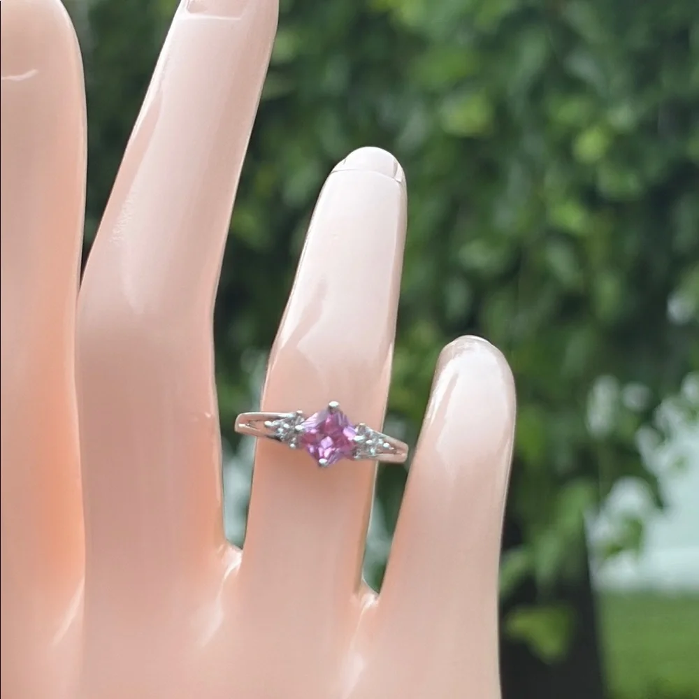 Cushion Cut 1.00 ct Natural Pink and White Sapphire Sterling Silver Ring Sz 7 - Picture 2 of 13